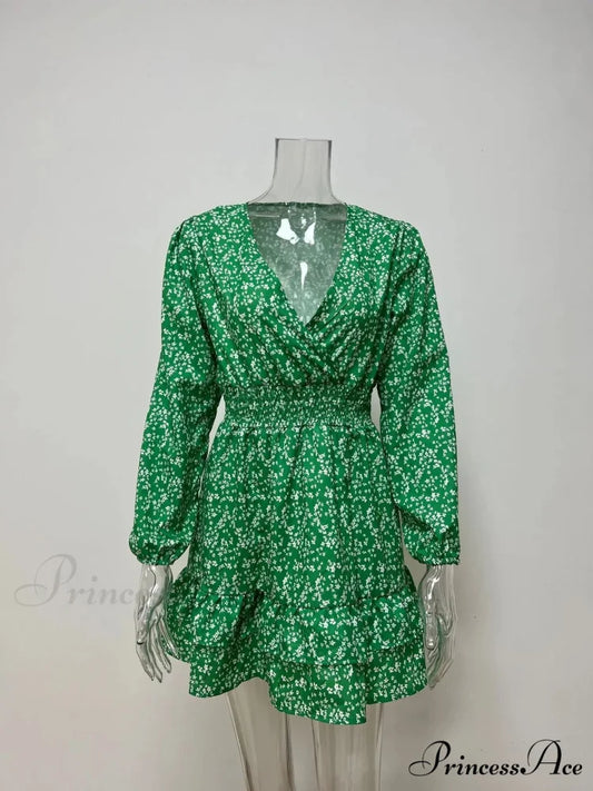 2024 Spring/summer New Chiffon Female Ropa De Mujer Barata Y Env铆o Gratis Ofertas for Women Floral Dress Green / S