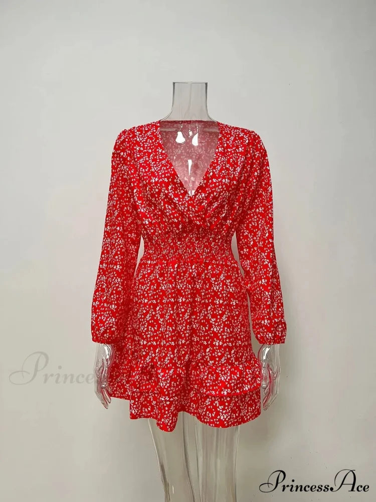 2024 Spring/summer New Chiffon Female Ropa De Mujer Barata Y Env铆o Gratis Ofertas for Women Floral Dress Red / S