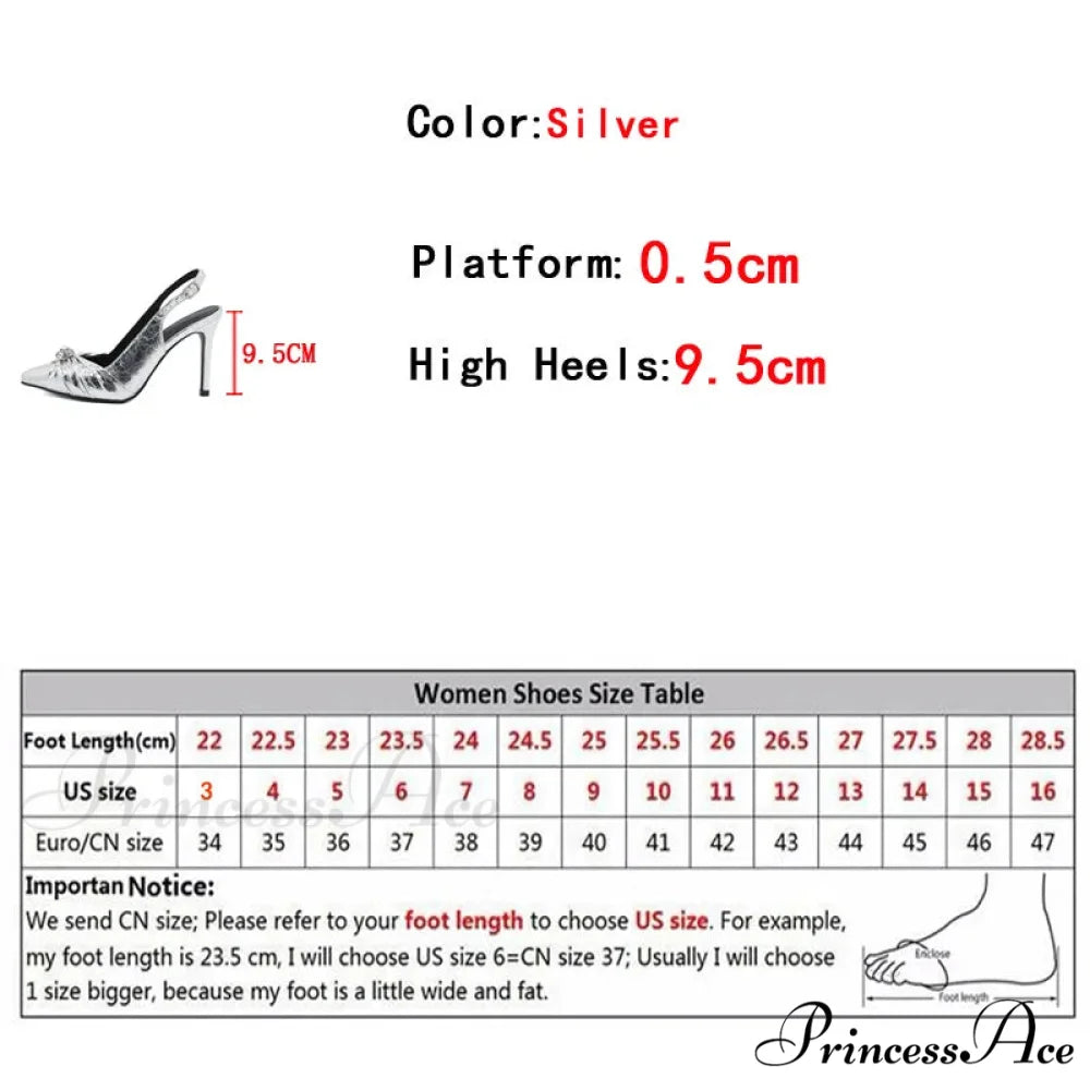 2024 Spring Women’s Silver High Heel Pumps with Pleated Pointed Toe and Back Buckle Strap