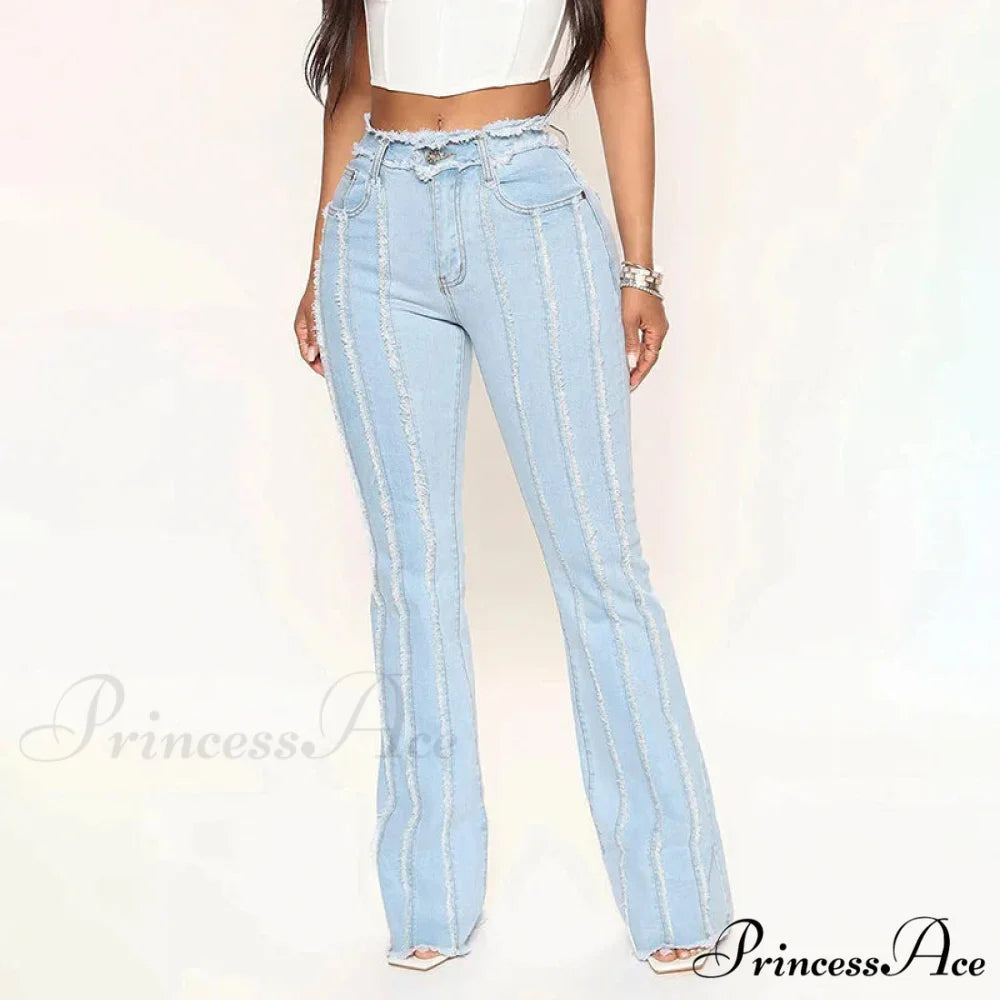 2024 Stretch Women’s Vintage Fashion High Waist Flare Women Slim Spliced Bell Bottom Streetwear Wash Denim Jean