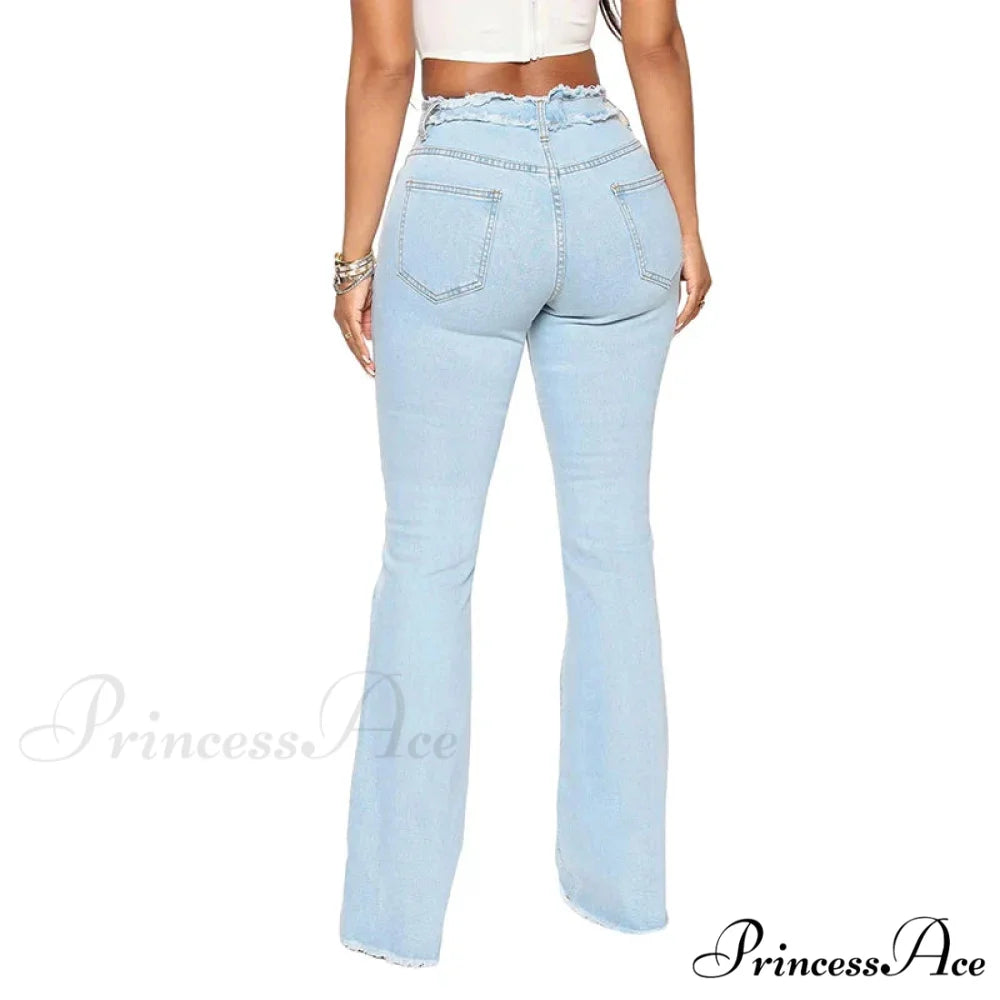 2024 Stretch Women’s Vintage Fashion High Waist Flare Women Slim Spliced Bell Bottom Streetwear Wash Denim Jean