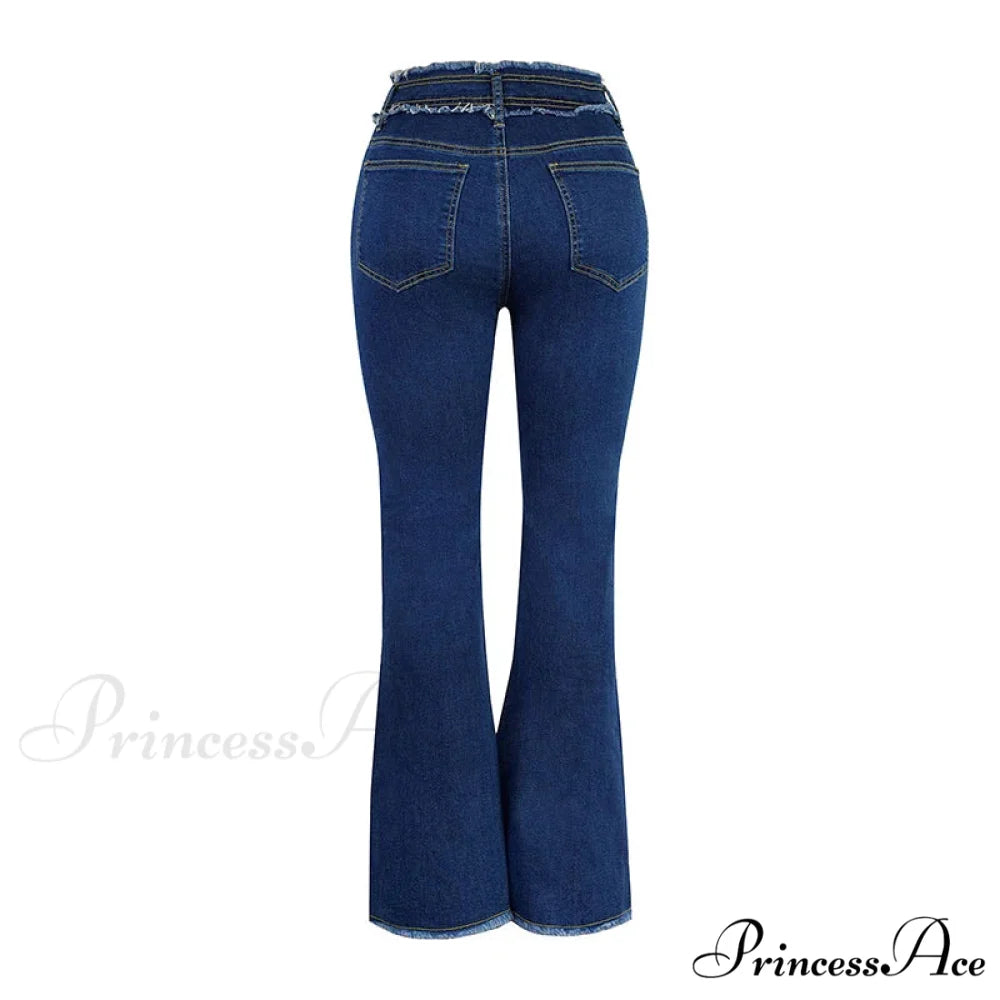 2024 Stretch Women’s Vintage Fashion High Waist Flare Women Slim Spliced Bell Bottom Streetwear Wash Denim Jean