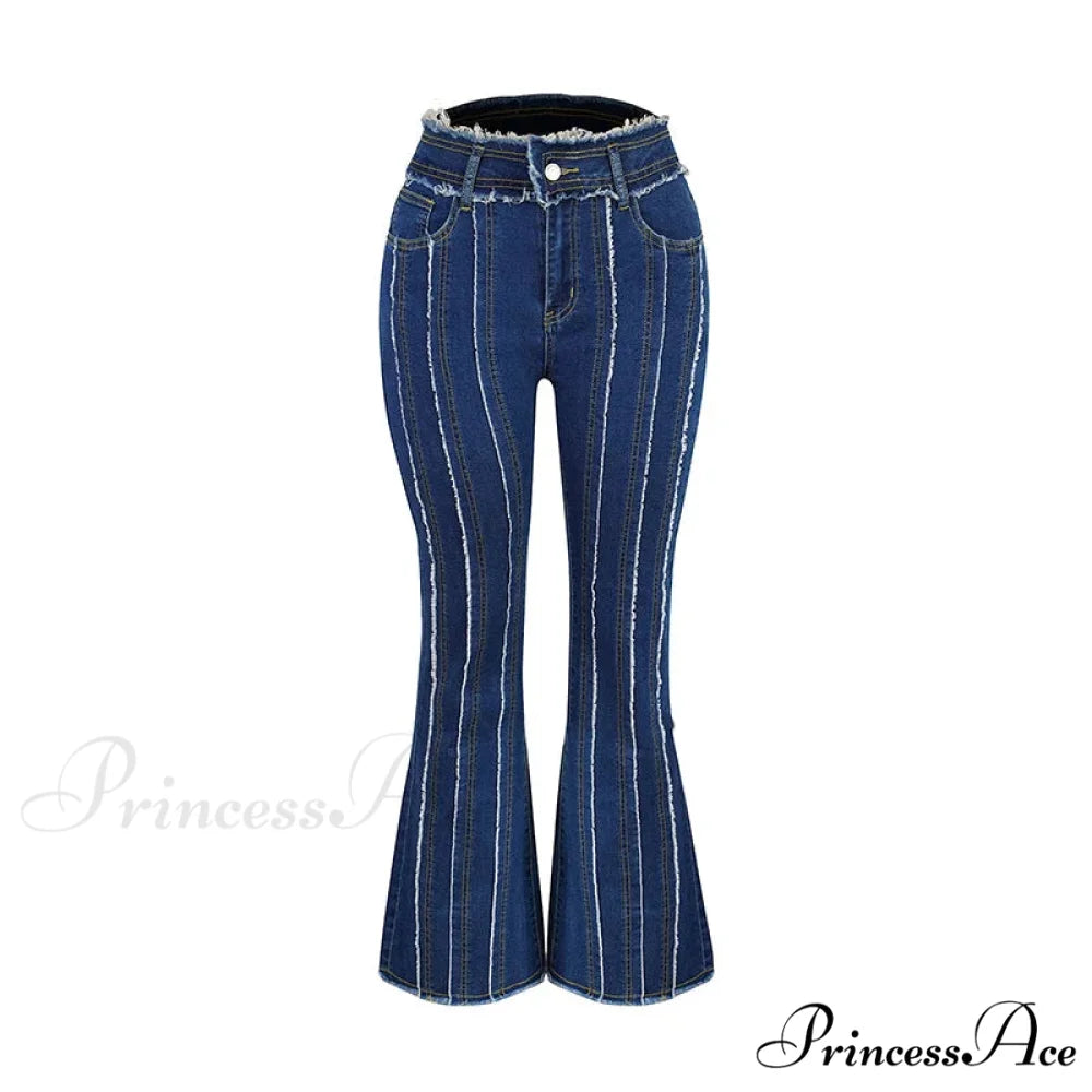 2024 Stretch Women’s Vintage Fashion High Waist Flare Women Slim Spliced Bell Bottom Streetwear Wash Denim Jean Dark