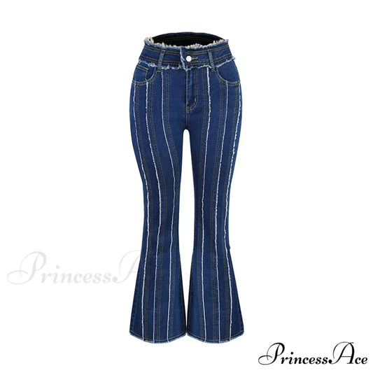 2024 Stretch Women’s Vintage Fashion High Waist Flare Women Slim Spliced Bell Bottom Streetwear Wash Denim Jean Dark