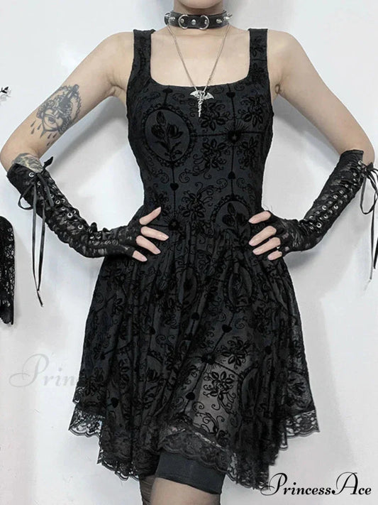 2024 Summer New Harajuku Retro Sexy Wrapped Hip Mini Dress Y2K Vintage Gothic Punk Dark Style Tie Up A-Line Dress Black