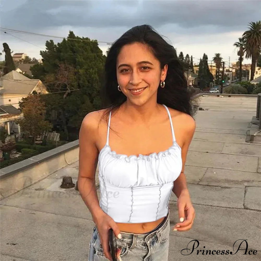 2024 Summer Women Ruffles Fashion Ladies Sleeveless Strapless Ruched Slim Crop Camisole Female Clothing Tank top