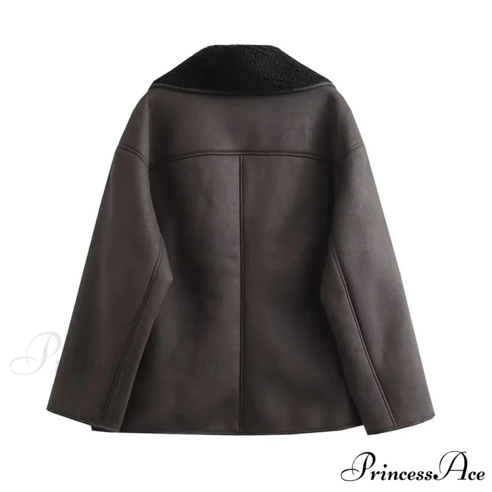 2024 Thick Faux Leather Autumn Winter Warm Wool Blends Demi-season Jacket