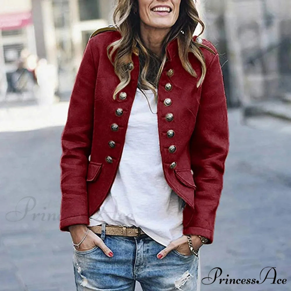 2024 Winter Button Long Sleeve Stylish Elegant Fashionable Versatile Korean Woman Clothing Veste Femme Jacket Red / S