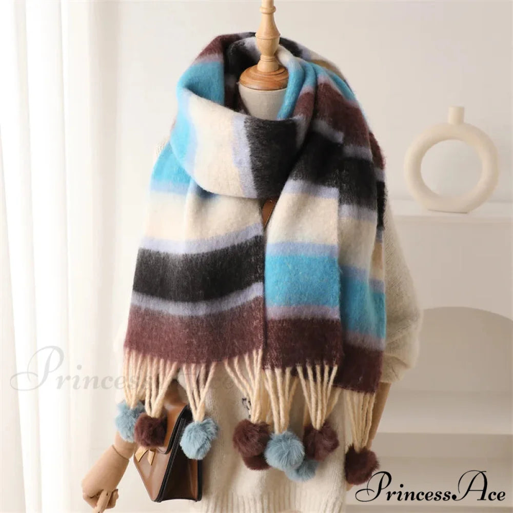 2024 Winter Multicolor Cashmere Loop Yarn Pashmina Scarf BLUE