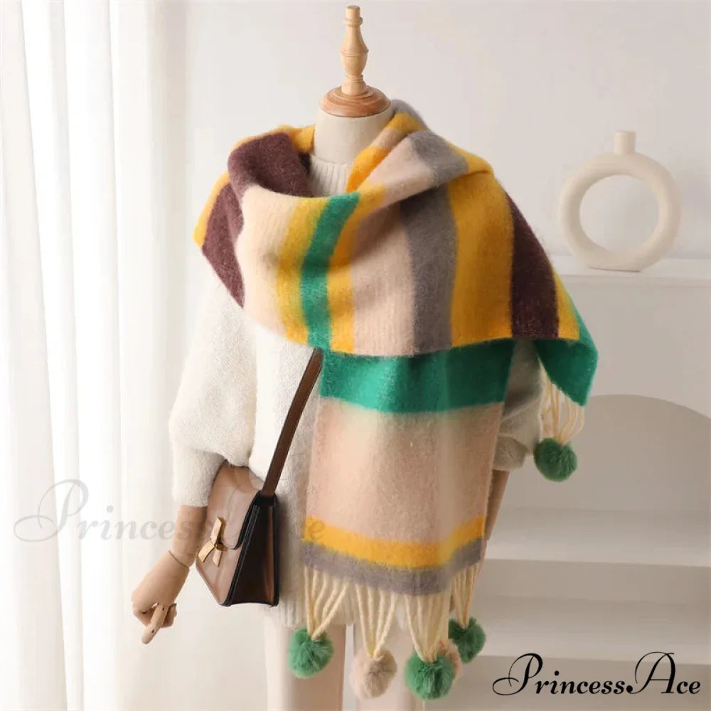 2024 Winter Multicolor Cashmere Loop Yarn Pashmina Scarf GREEN