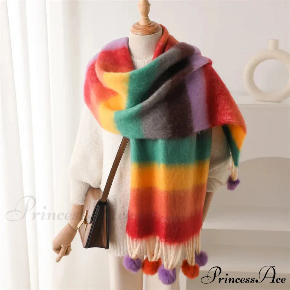 2024 Winter Multicolor Cashmere Loop Yarn Pashmina Scarf RAINBOW