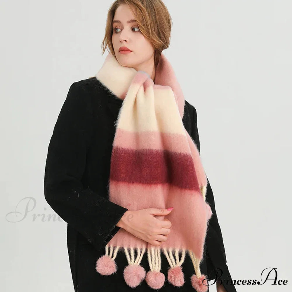 2024 Winter Multicolor Cashmere Loop Yarn Pashmina Scarf RED