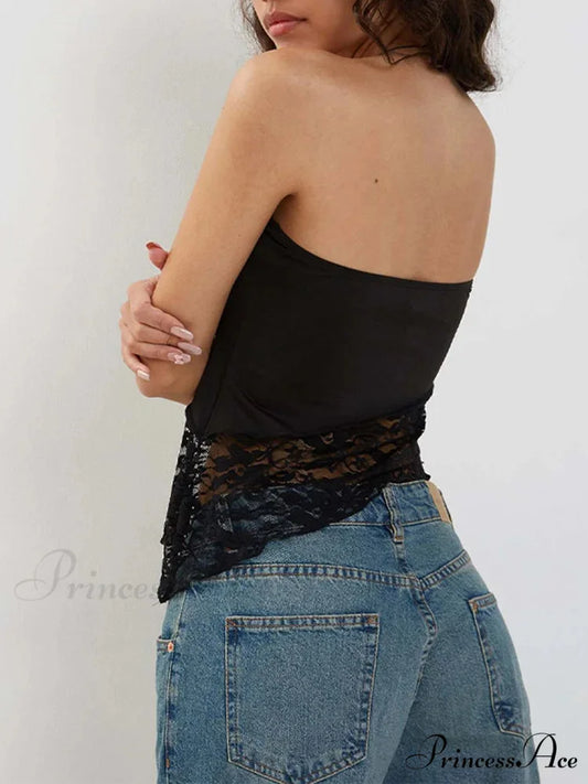 2024 Women Chest Wrapping Solid Lace See Through Backless Casual Chic Strapless Crop Going Out Sleeveless Camis Tank top