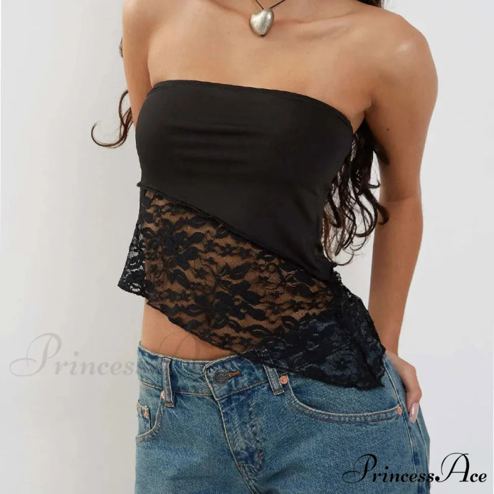 2024 Women Chest Wrapping Solid Lace See Through Backless Casual Chic Strapless Crop Going Out Sleeveless Camis Tank
