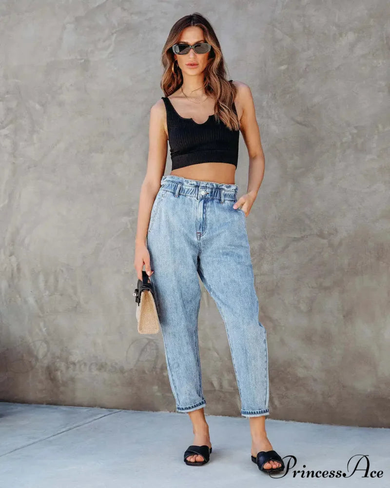 2024 Women New Women Fashion Streetwear Vintage Blue for Women High Waist Denim Harem Jean