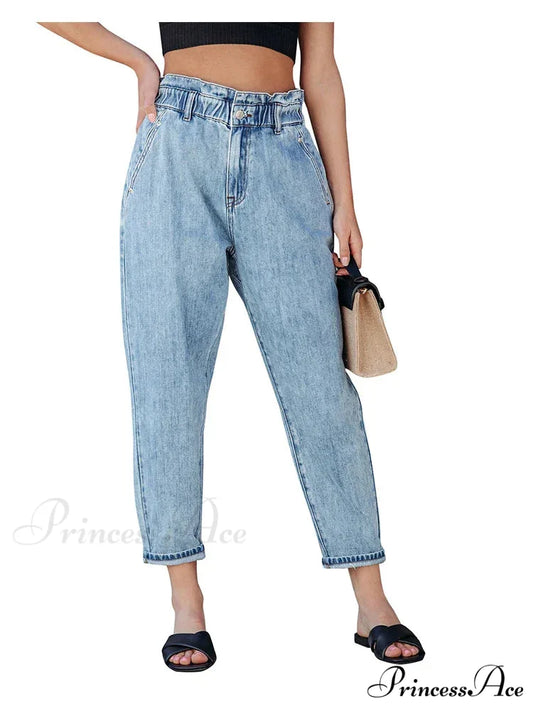 2024 Women New Women Fashion Streetwear Vintage Blue for Women High Waist Denim Harem Jean Blue / S