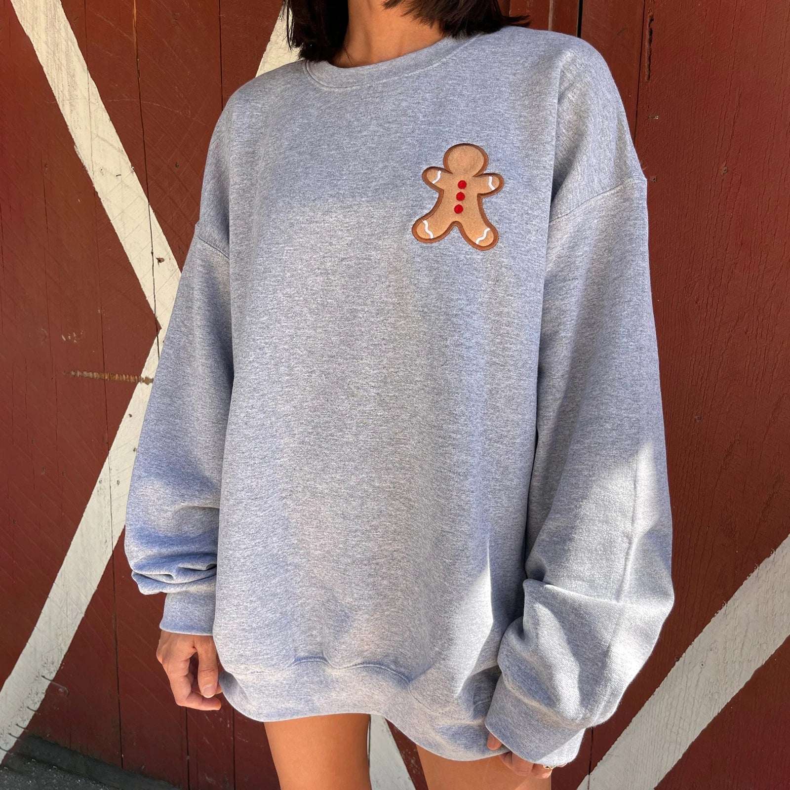 Loose Oversized Gingerbread Crew Neck Casual Christmas Hoodie Blue / S Hoodies-L