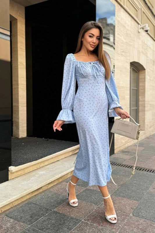 Floral Print Long Sleeve Bodycon Maxi Dress