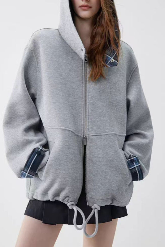 Checked Patchwork Casual Hoodie