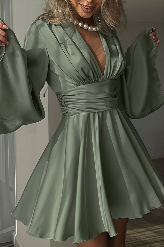 Elegant Satin Ruffle Romantic Mini Dress