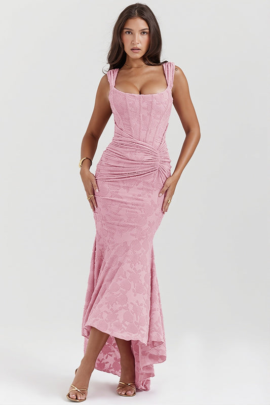 Floral Lace Bandeau Bodycon Maxi Dress