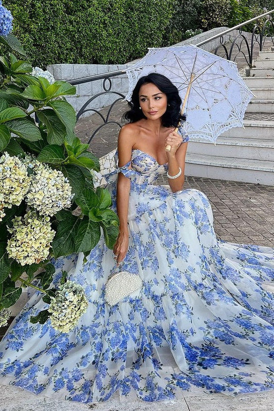 Floral Print Sleeveless Backless Lace-up Floral Dress