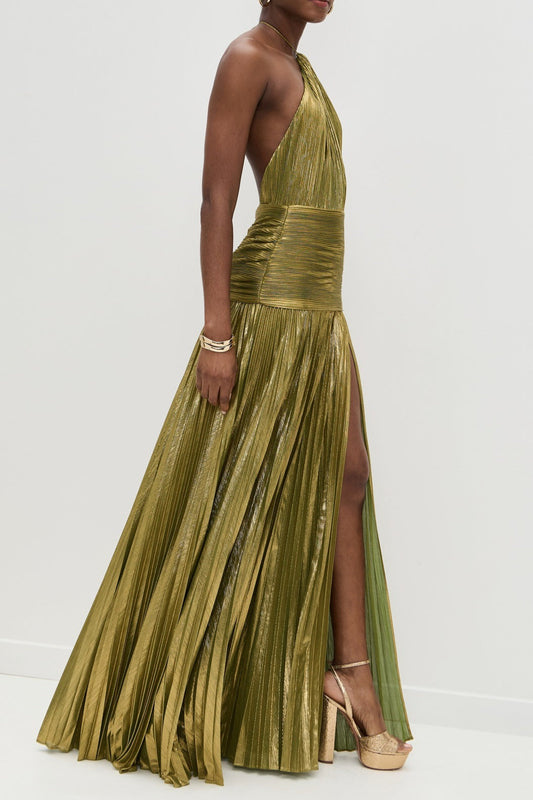 Halter Backless Split Tie Bodycon Maxi Dress