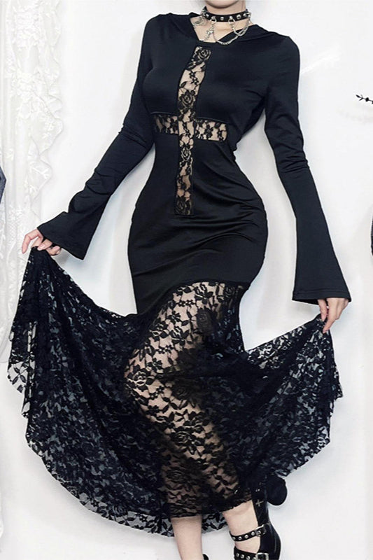 Hollow Patch Long Gothic Dress