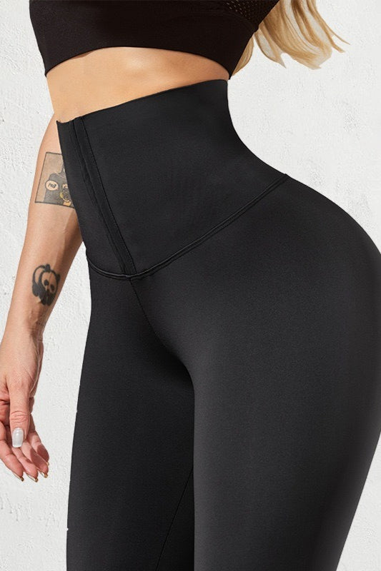 Double Row Button High-Waist Sculpting Fleece Leggings