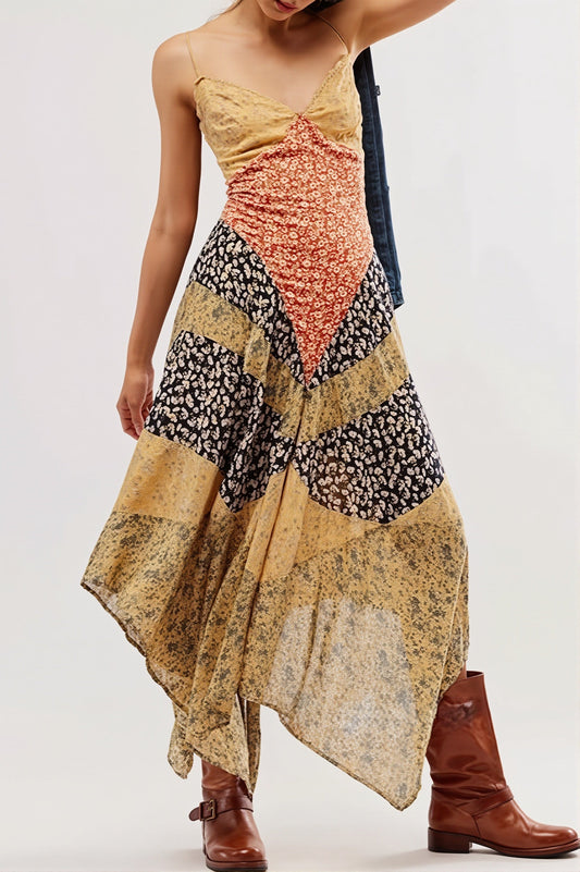 Color Block Print Maxi Boho Dress