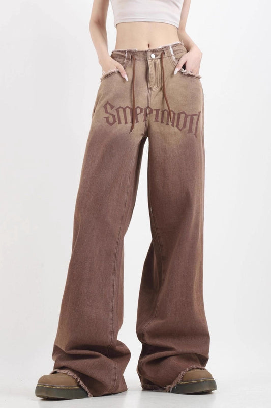 Gradient High Waist Vintage Wide Leg Frayed Jeans