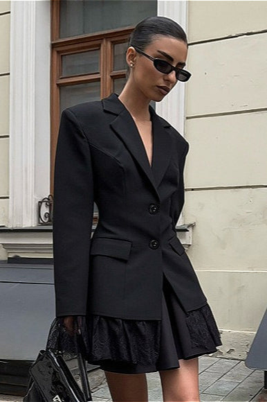 Black Lace Panel Blazer Jacket