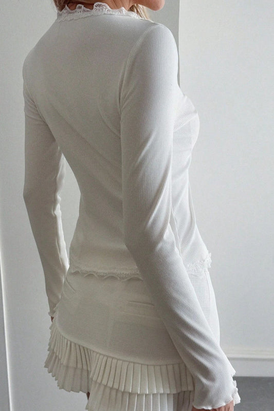 Lace Detail Long Sleeve Knit Top