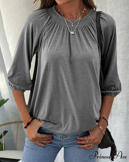 3/4 Arm Crew Neck T-Shirt Gray / S