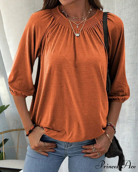 3/4 Arm Crew Neck T-Shirt Orange / S