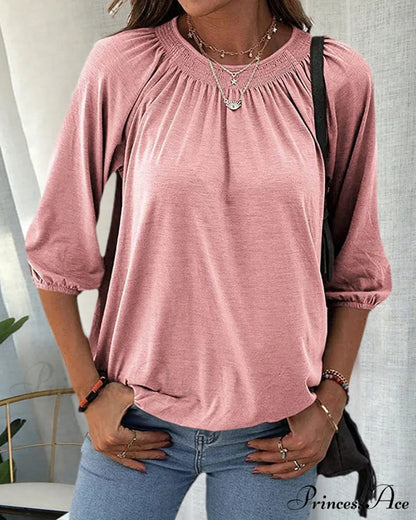 3/4 Arm Crew Neck T-Shirt Pink / S
