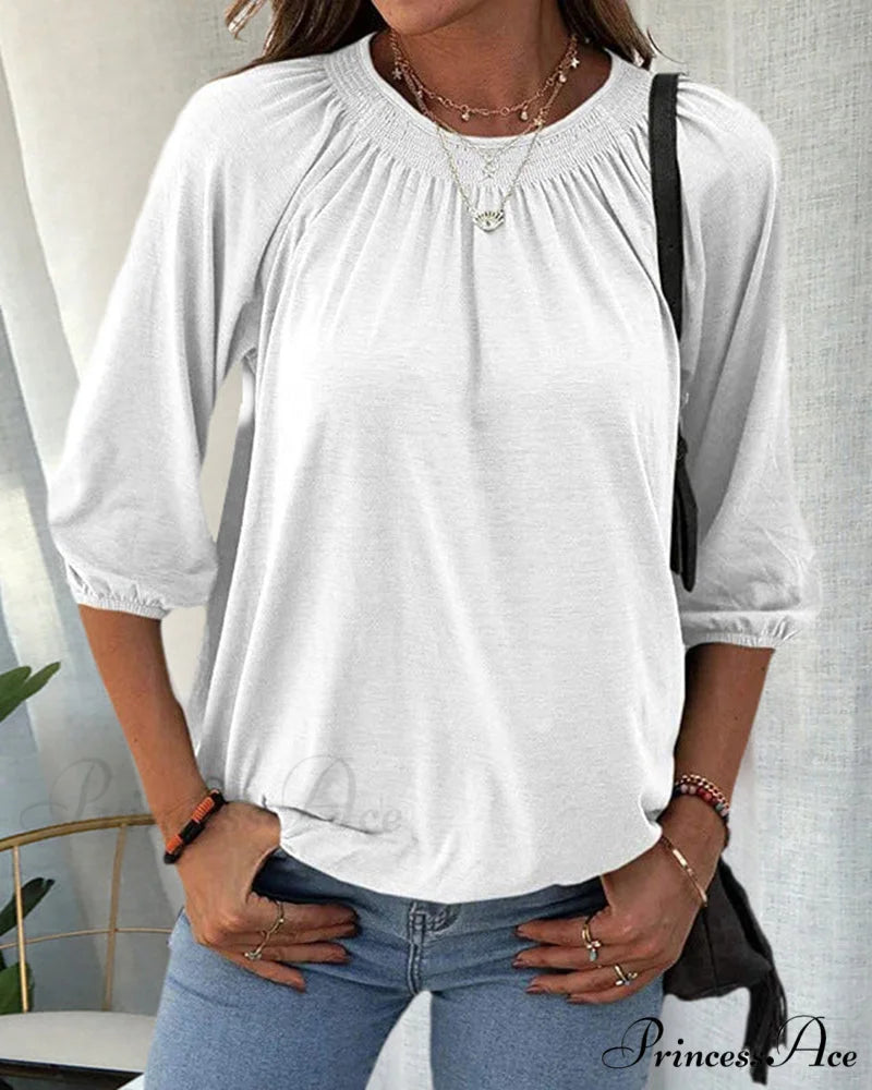 3/4 Arm Crew Neck T-Shirt White / S