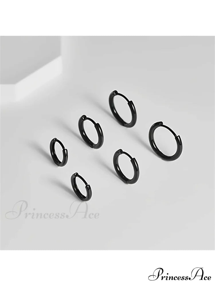 3 Pairs Huggie Hoop Earrings Black / one-size