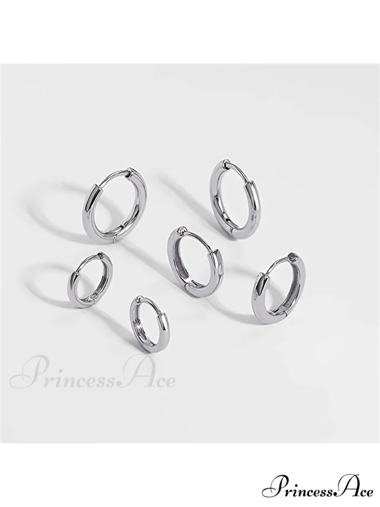 3 Pairs Huggie Hoop Earrings Silver / one-size