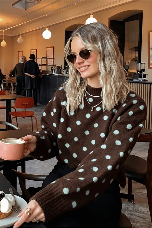 Contrast Polka Dot Crew Neck Knit Sweater