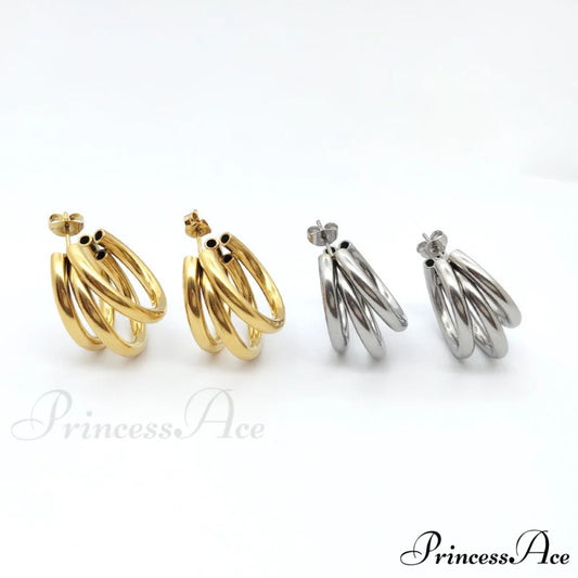 316L Stainless Steel Triple Layers Stud Earrings