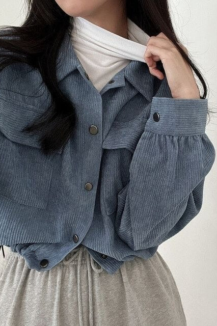 Corduroy Drawstring-Hem Shirt Jacket
