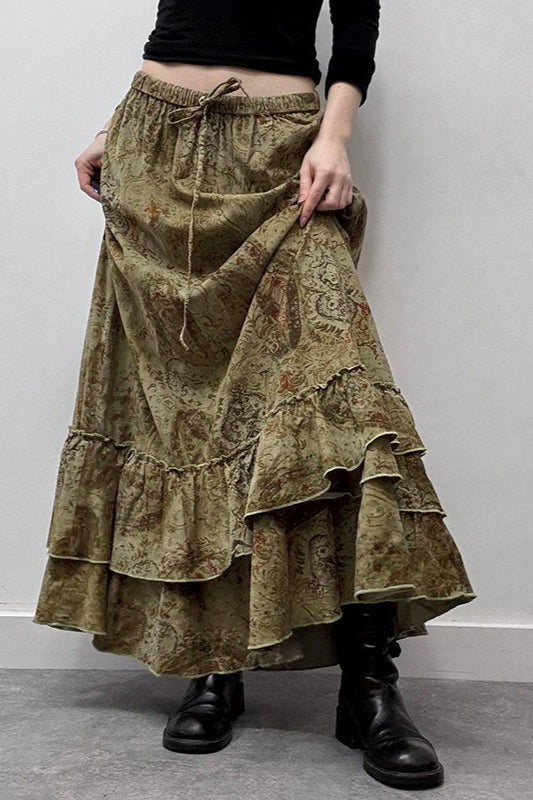 Ruched Botanical Tie Waist Skirt