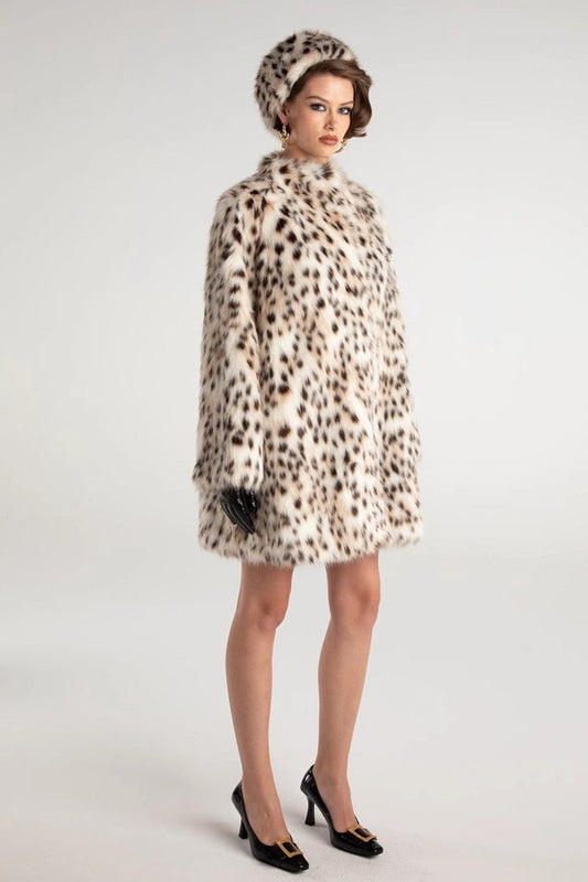 Leopard Print Faux Fur Trench Coat