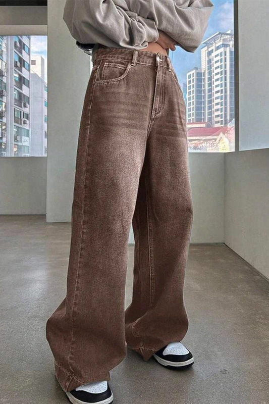 Brown High-Waist Wide-Leg Jeans