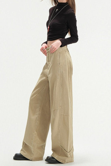 Khaki Panel Barrel-Leg Jeans