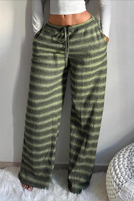 Horizontal Stripe Drawstring Wide Leg Pants