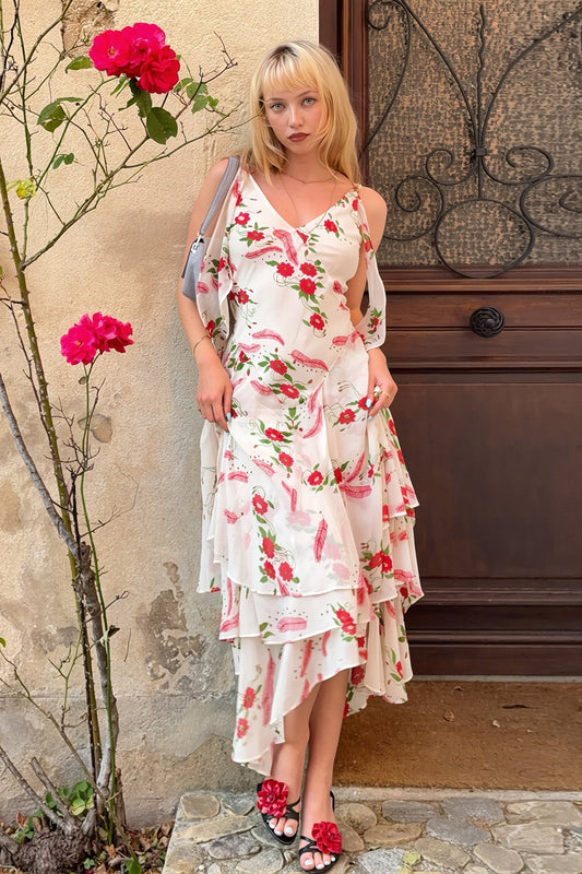 Floral Asymmetric Ruffle Cami Maxi Dress
