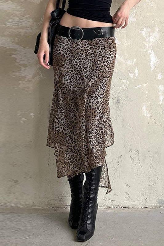 Vintage Leopard Print Low Waist Bodycon Skirt