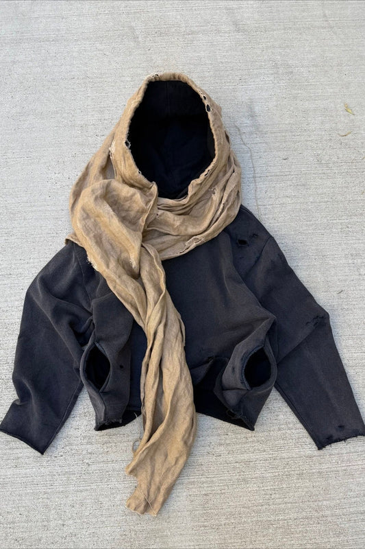 Scarf-Hood Asymmetric Pullover Hoodie
